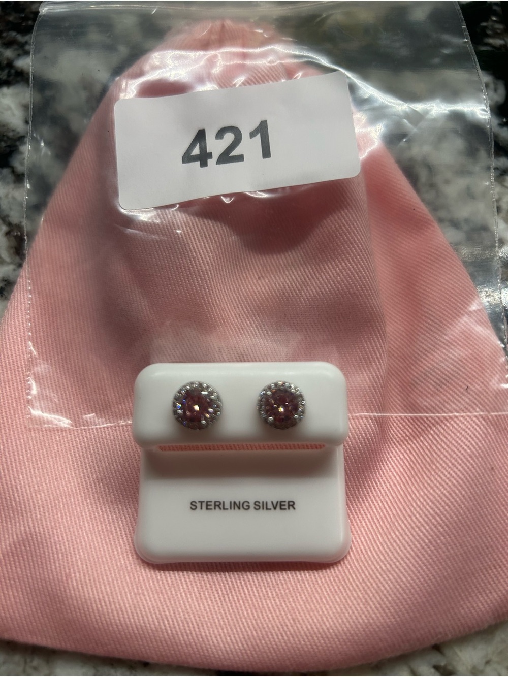 Sterling Silver Pink Aura Crystal Halo Moissanite Stud Earrings
